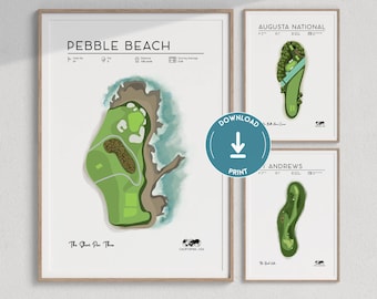 Impressions de golf Pebble Beach, Augusta National, affiches de parcours de golf de St Andrews, décoration d'art murale de golf, cadeaux de golf pour hommes et femmes, les maîtres