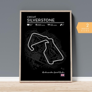 Póster del circuito de Fórmula 1 de Silverstone, arte mural de F1, póster de pista de F1 en negro, regalo de Fórmula 1, mapa imprimible del circuito de Fórmula 1 de Silverstone