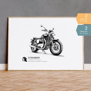 Motorcycle Wall Art | Motorcycle Gifts for Men, Retro Triumph Scrambler, Motorcycle Decor and Garage Art, Boys Room Decor, Man Cave Decor