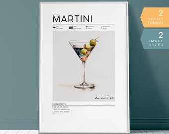 Martini Cocktail Print | Minimalist Cocktail Art, Martini Bar Print, Alcohol Print, Bar Cart Decor, Digital Download PRINTABLE Bar Cart Art