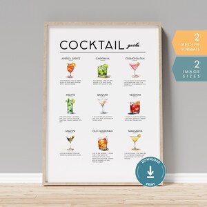 Cocktail Guide Rezept Poster, trendiges Barwagen Dekor, minimalistischer Cocktail Druck, Bar Drucke Alkohol Druck, Cocktail Wand Kunst Küche Dekor