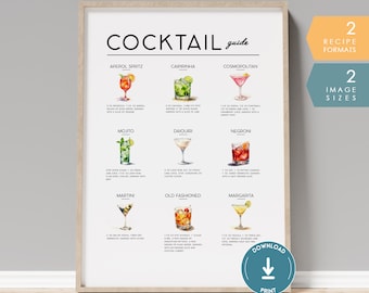 Poster di ricette per cocktail, arredamento alla moda per carrelli bar, stampa minimalista di cocktail, stampe da bar, stampe di alcolici, decorazione da parete per cocktail, decorazione da cucina