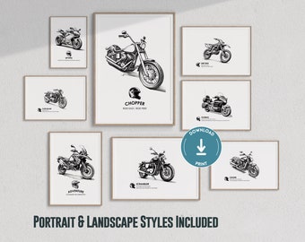 Motorcycle Gifts for Men and Boys | Motorcycle Wall Art, Boys Room Decor, Garage Decor, Gallery Wall Prints, Motorcycle Posters, Dorm Decor