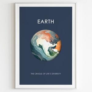 Earth Poster | Minimalist Wall Art, Planet Wall Art, Science Decor, Space Art, Kids Space Poster, Educational Poster, Classroom Decor