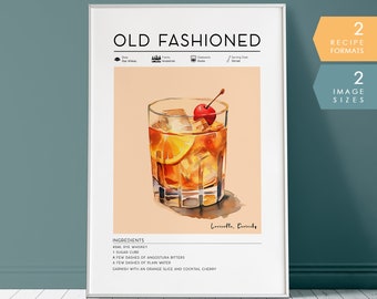 Old Fashioned Cocktail Print | Minimalist Cocktail Art, Old Fashioned Bar Print, Alcohol Print, Bar Cart Decor, PRINTABLE Bar Cart Art