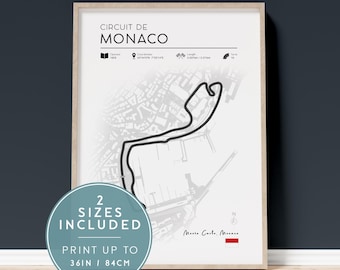 Plakat Formuły 1 na tor w Monako, plakat wyścigu F1, grafika ścienna z torem Formuły 1, prezent z Formułą 1, wydruk Grand Prix Circuit de Monaco, do druku