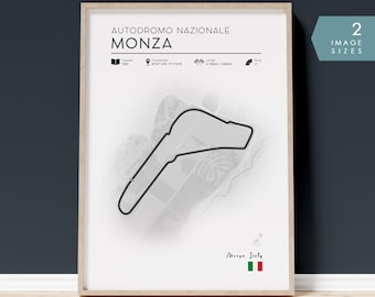 Plakat Monza Racing Track, Włoski tor wyścigowy, wydrukowana sztuka ścienna, Klasyczny wystrój sportów motorowych, Cyfrowy prezent dla fanów wyścigów i ojców