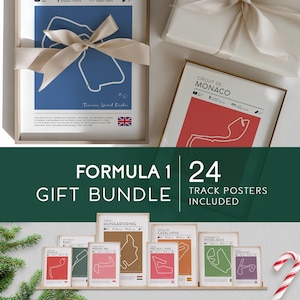 Formula 1 Christmas Gift, Set of 24 F1 Track Prints, Racing Fan Wall Art, Motorsport Holiday Gift, Printable Vintage F1 Circuit Posters