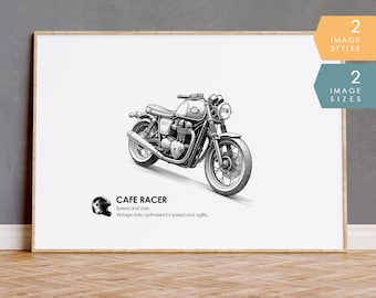 Motorcycle Wall Art | Cafe Racer Print, Motorcycle Decor, Garage Art, Transport Prints, Motorcycle Gifts, Boys Room Decor, Man Cave Decor,