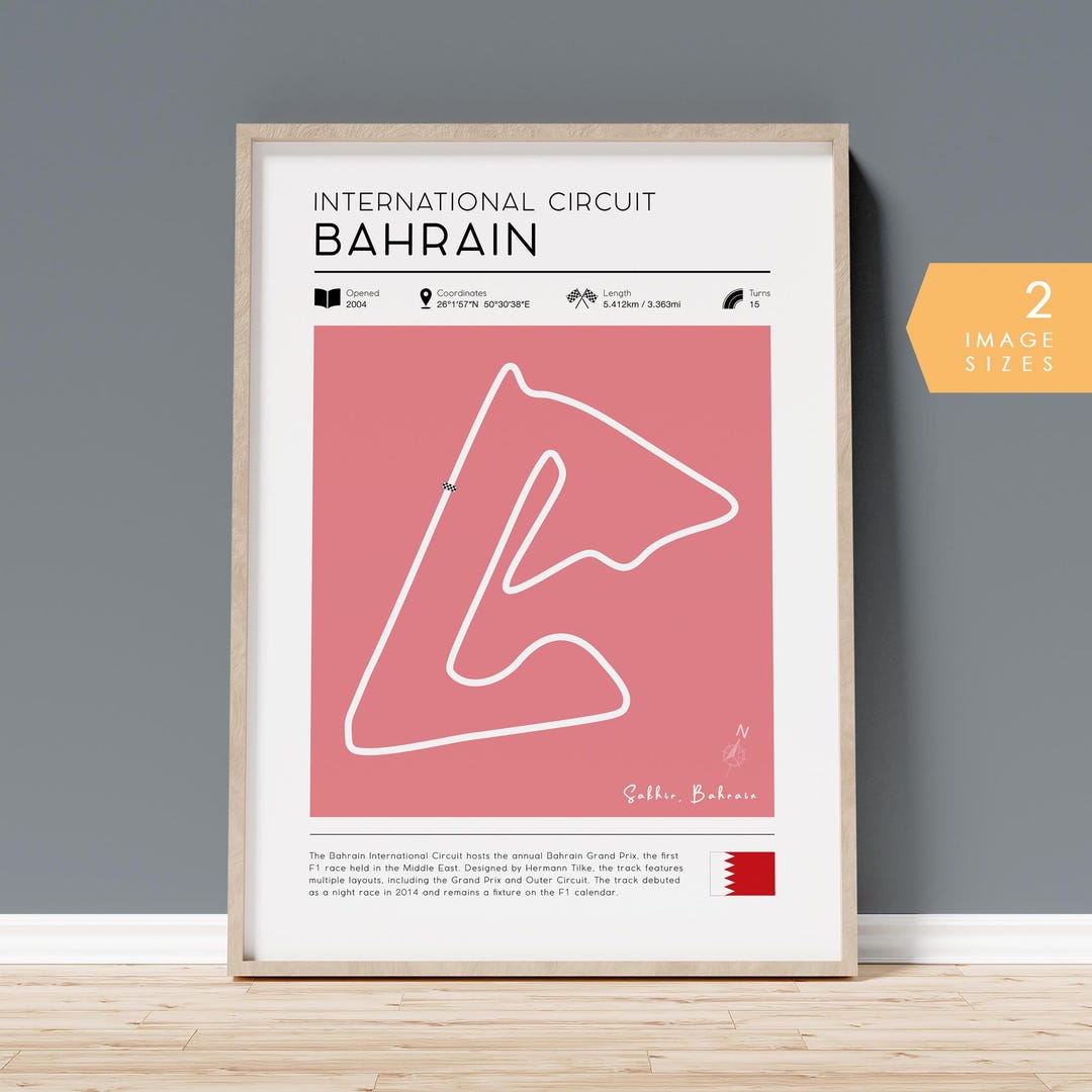 Retro Bahrain Racing Circuit Poster, Vintage Motorsport Track Printable ...