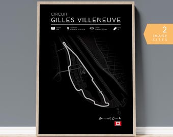 F1 Wall Art Gilles Villeneuve Circuit Poster, Black F1 Track Poster Print, Formula One Gift, Printable Formule 1 Circuit Map, Racing Decor