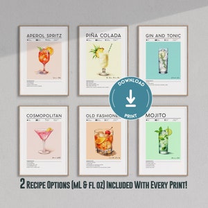 Conjunto de carteles de cócteles, arte de pared de Aperol Spritz, decoración de carrito de bar, impresión de gin tonic, impresión antigua, impresión de happy hour de mojito, arte retro