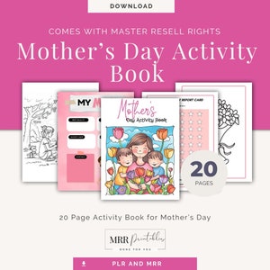 Libro de actividades del Día de la Madre imprimible PLR, Libro para colorear para niños, Artesanía del Día de la Madre, Imprimible con derechos de reventa maestra, Coloración PLR/MRR