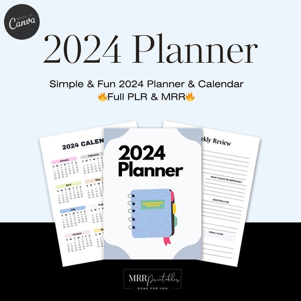 PLR Printable 2024 Planner, Printable Calendar with Master Resell Rights