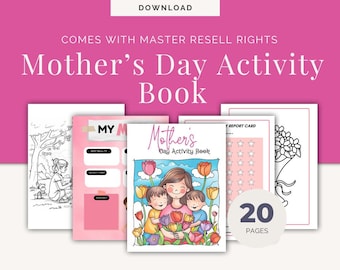 Livro de atividades para impressão do dia das mães PLR, livro de colorir para crianças, artesanato para o dia das mães, para impressão com direitos de revenda mestre, coloração PLR/MRR