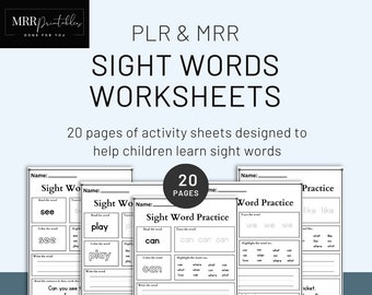 PLR Sight Words Educational Worksheets, with Master Resell Rights, Learn to Write Worksheets