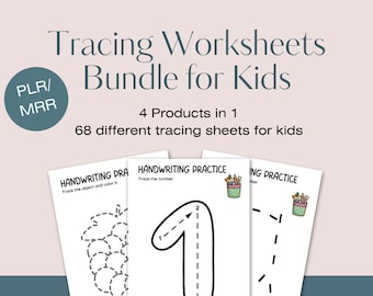 PLR-werkbladen overtrekken voor kinderen met master-resellrechten, afdrukbare werkbladen voor kinderen, educatieve werkbladen, activiteiten leren schrijven