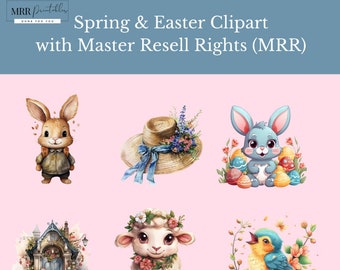 Clipart de Páscoa e Primavera com PLR / MRR, arquivos de clipart PNG, Clipart com direitos de revenda mestre, Clipart de Páscoa
