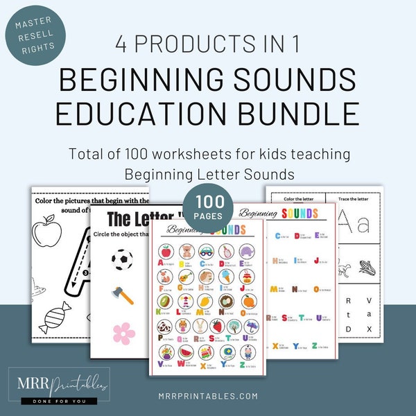 PLR Educational Worksheet Bundle, Printable Worksheets for Kids, Master Resell Rights, Beginning Letter Sounds