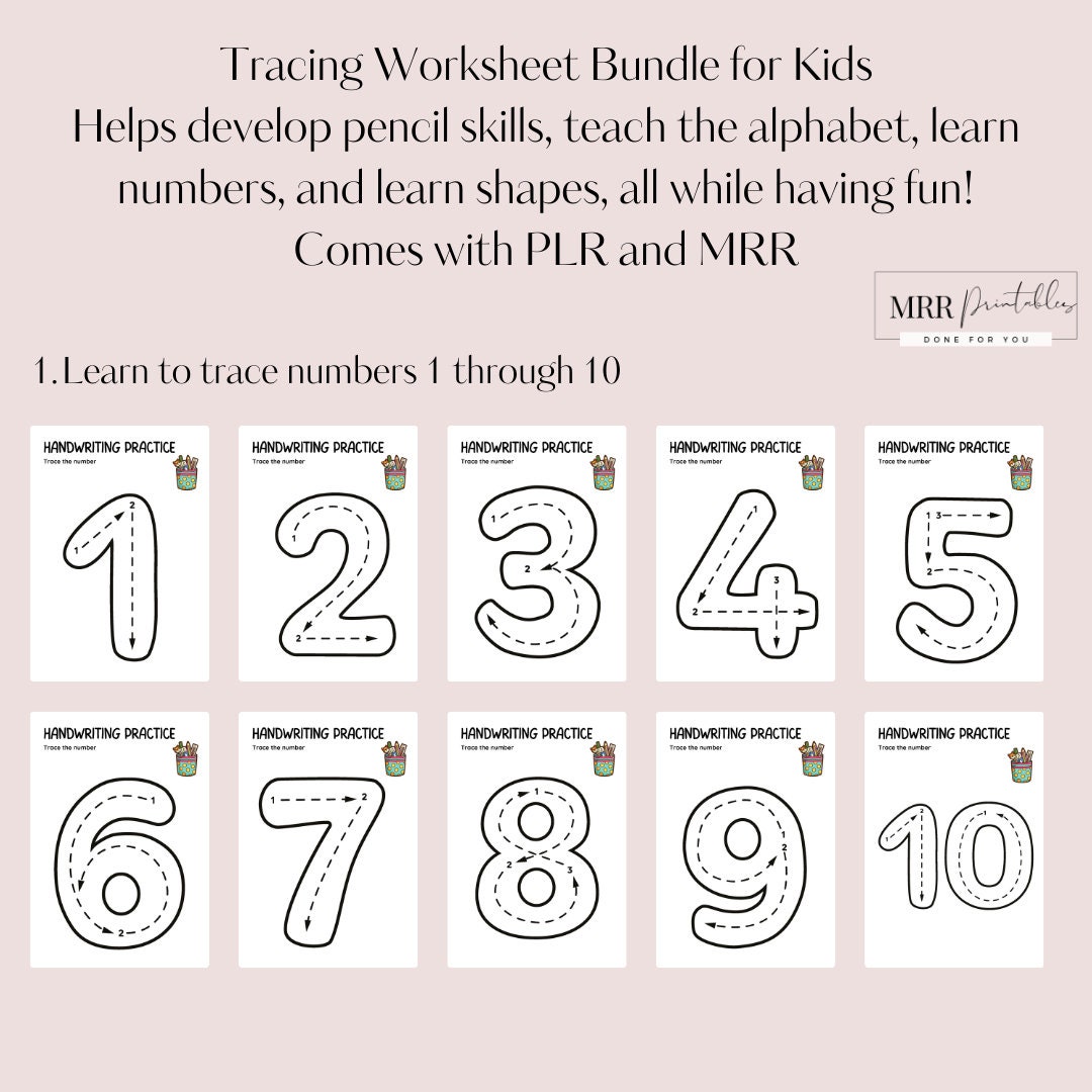 PLR Tracing Worksheets for Kids With Master Resell Rights, Printable ...