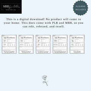 PLR Sight Words Educational Worksheets, with Master Resell Rights