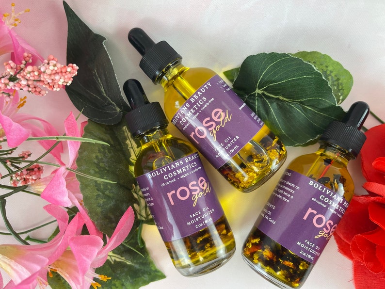 ROSE GOLD OIL Facial Oil Rose Oil 24k Gold Face Moisturizer Jojoba Oil Botanical Infused Moisturizer image 3