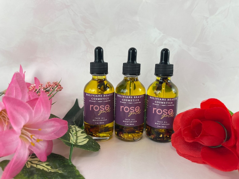 ROSE GOLD OIL Facial Oil Rose Oil 24k Gold Face Moisturizer Jojoba Oil Botanical Infused Moisturizer image 2