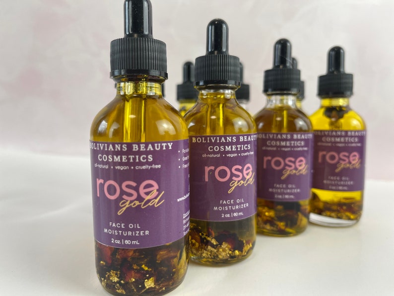 ROSE GOLD OIL Facial Oil Rose Oil 24k Gold Face Moisturizer Jojoba Oil Botanical Infused Moisturizer image 4