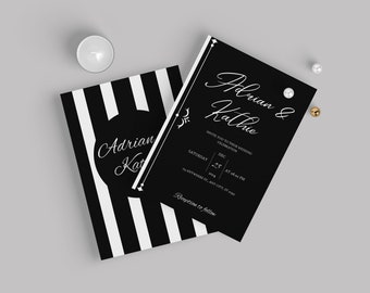 Black Minimal Wedding Invites, Editable Black and White Wedding Invitation, Minimalist Invite, Modern Editable Template, Instant Download