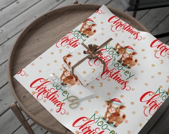 Inpakpapier koe, kerstcadeaupapier, decoratie kerstcadeau, boerderijdier feestelijk papier, schattig ontwerp landelijke boerderij
