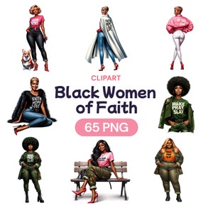 Black Women of Faith clipart, aquarel Afro-Amerikaans, transparante schattige png, empowerment van vrouwelijke modekleding, licentie voor commercieel gebruik