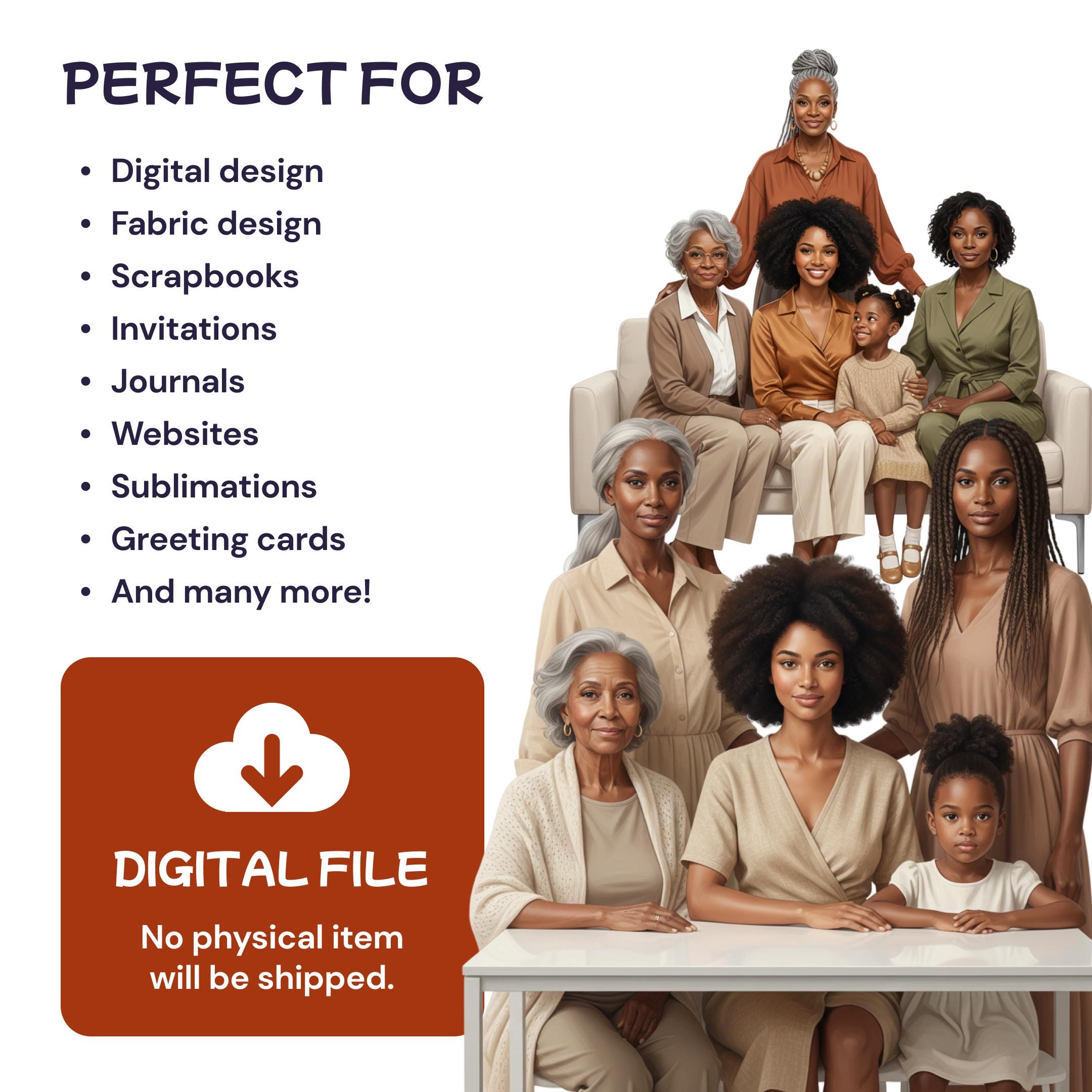 Multigenerational Black Women Clipart, 10 African American Family PNG ...