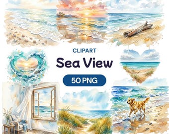 Aquarell Ozean Clipart, Strand Landschaft PNG, Küstenlandschaft Grafik, Küstenlandschaft, Sommerwelle Illustration, Tropische Küste