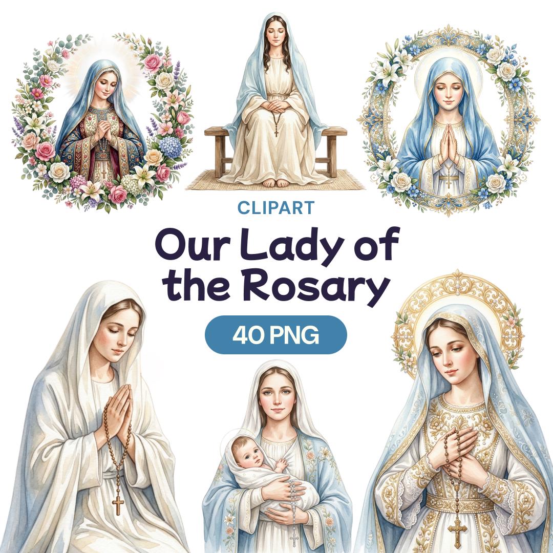 Watercolor Virgin Mary Clipart, Our Lady of the Rosary PNG, Catholic ...
