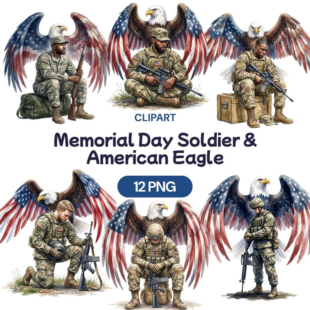 Memorial Day Soldier Clipart, American Eagle PNG, Watercolor Veteran ...