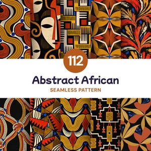 112 abstrakte afrikanische nahtlose Muster, digitales Papier PNG, geometrische Designs