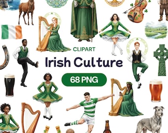Watercolor Irish Culture Clipart, St. Patrick's Day PNG Bundle