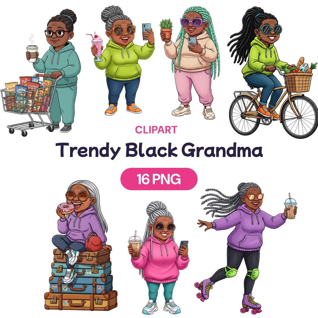 Trendy Black Grandma PNG Clipart, Cool African American Granny