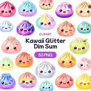 Kawaii Glitter Dim Sum Clipart, Pastel Bao PNG, Asian Food Graphic, Dumpling Art