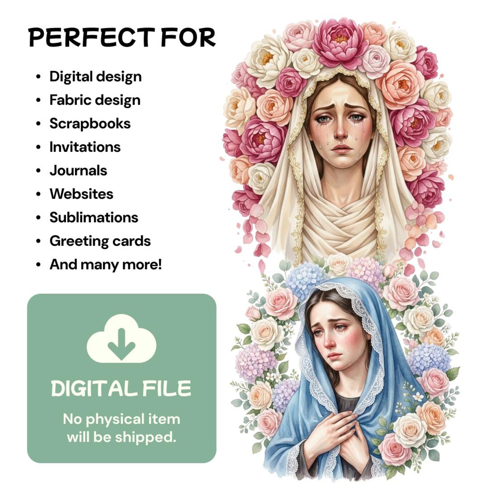 Our Lady of Sorrows Clipart, Virgin Mary PNG, Mater Dolorosa Graphic ...