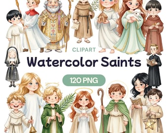Watercolor Saints Clipart, Catholic Children Art, Religious Nursery PNG