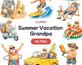 Funny Grandpa Summer Clipart, Senior Vacation PNG, Beach Graphic (86 Files)