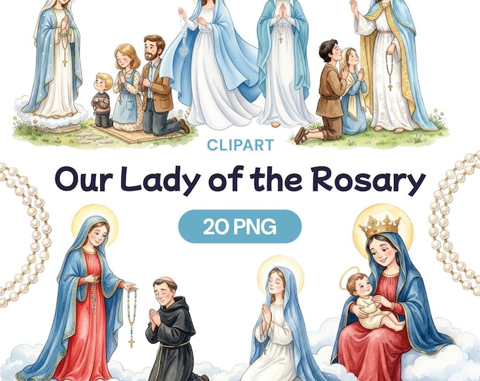Our Lady of the Rosary Clipart, Watercolor Catholic PNG, Virgin Mary ...
