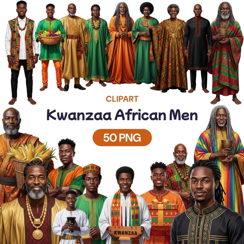 Kwanzaa African Men Clipart – 50 PNG, Afrocentric Holiday Illustrations ...