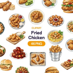 Stekt kyckling Clipart, akvarell snabbmat PNG, sydstatsmat grafik, krispig måltidskonst, komfortmiddag