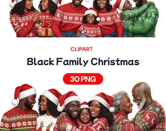 Black Family Christmas Clipart, African American First Xmas Eve Holiday PNG, Cute Cozy Sweater, Married Afro Couple, Commercial Use License