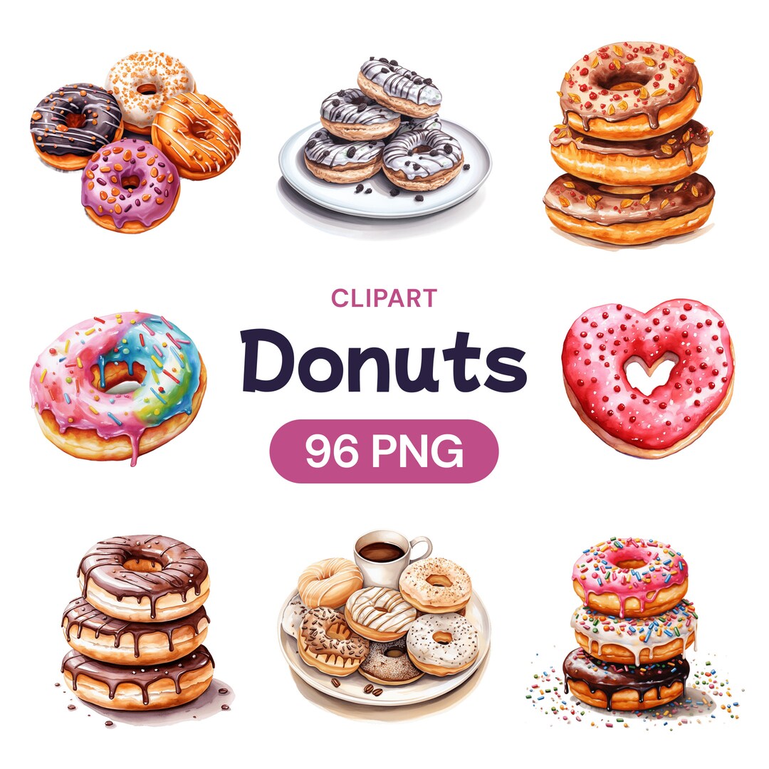 Watercolor Donut Clipart, Glazed Doughnut Transparent PNG Bundle, Sweet ...