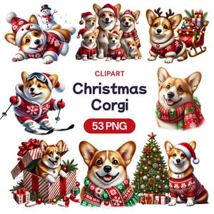 Kerst Corgi-clipart, aquarel schattige babyhondje PNG, kawaii huisdierliefhebber, transparante illustratie cadeaubundel, licentie commercieel gebruik