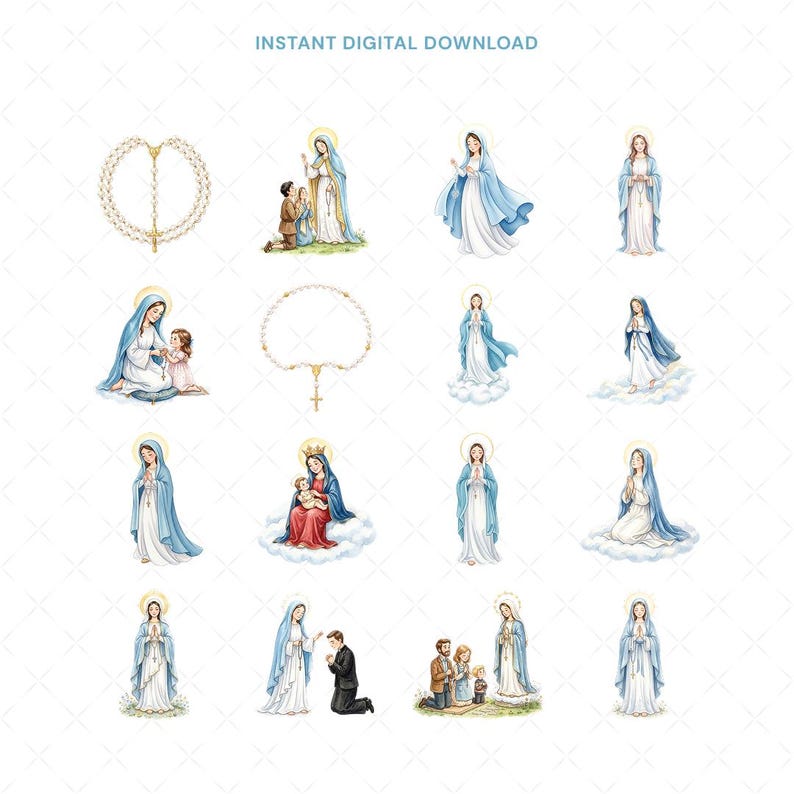 Our Lady of the Rosary Clipart, Watercolor Catholic PNG, Virgin Mary ...