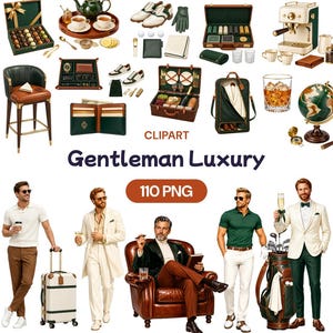 Gentleman Luxury Clipart, Old Money Lifestyle Art, Dapper Men Graphics (110 PNG)